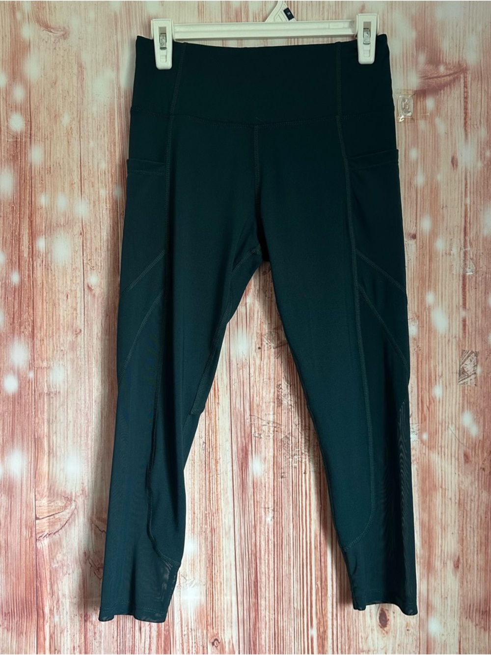 Cali Sport Hunter Green High Rise Mesh Inset Crop Leggings Size M